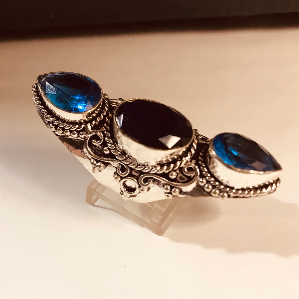 Blue Sapphire Blue Topaz Stamped 925 Sterling Silver Ring